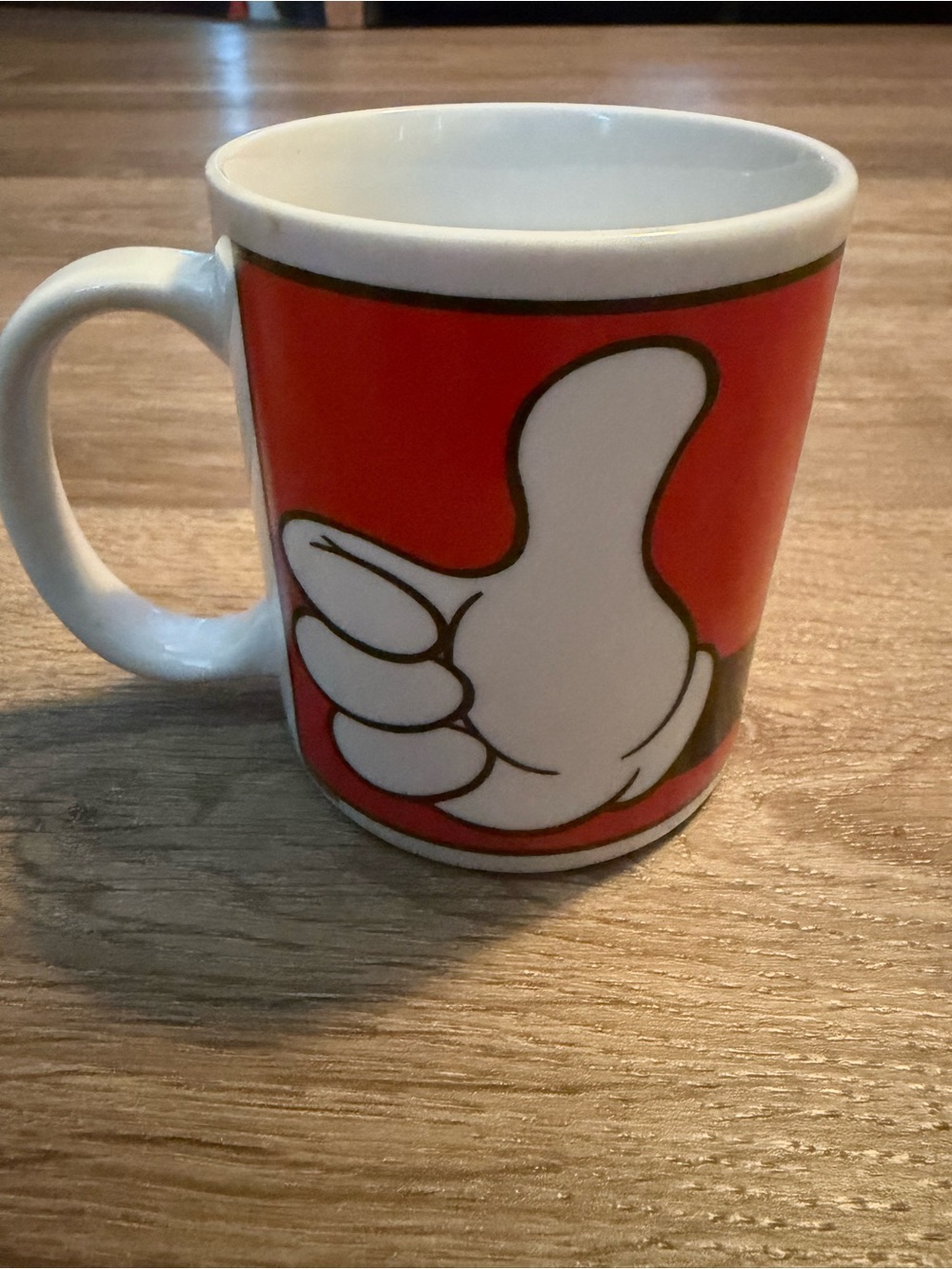 Red Ceramic Thumbs-Up Mug with White Handle